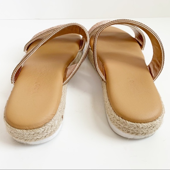 Bamboo Rose Gold Rhinestone Espadrille Slide, Double Strap, Size 8 1/2 - Picture 4 of 6